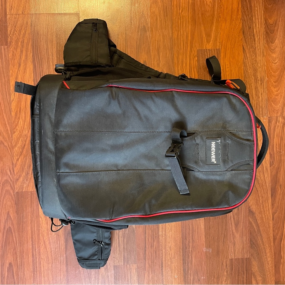 Men's Black Backpack with Red Accents
